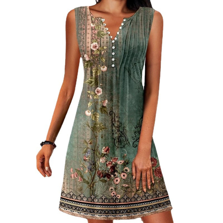 Damen lässiges Sommerkleid mit Knopfdetails und floralem Design Drune