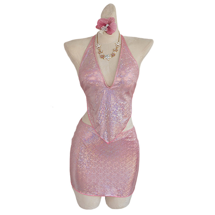 Damen Knapp geschnittenes Strandkleid mit Glitzereffekt Drune