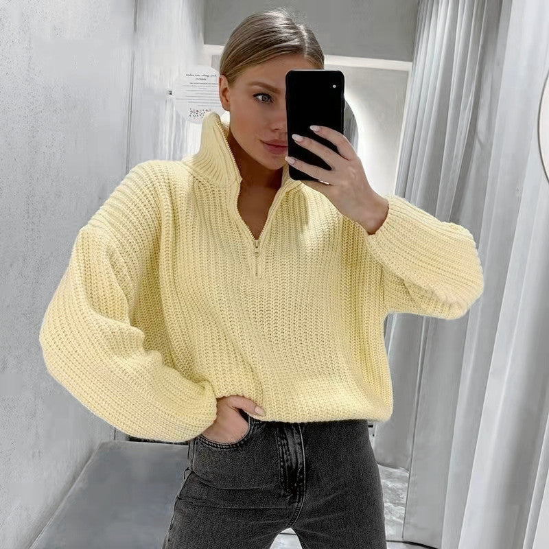 Damen Strickpullover mit Stehkragen Drune
