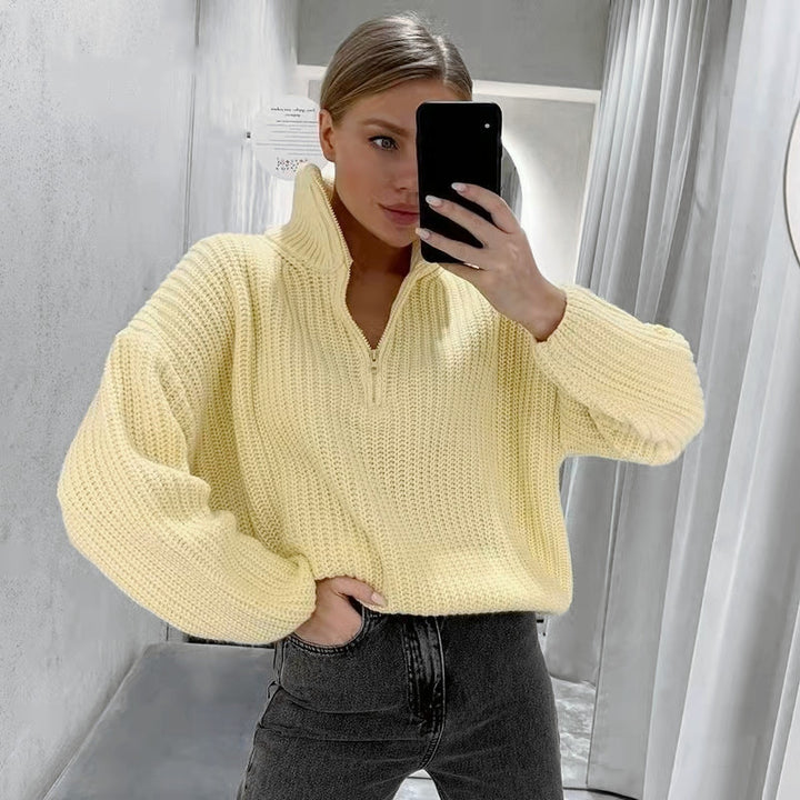 Damen Strickpullover mit Stehkragen Drune