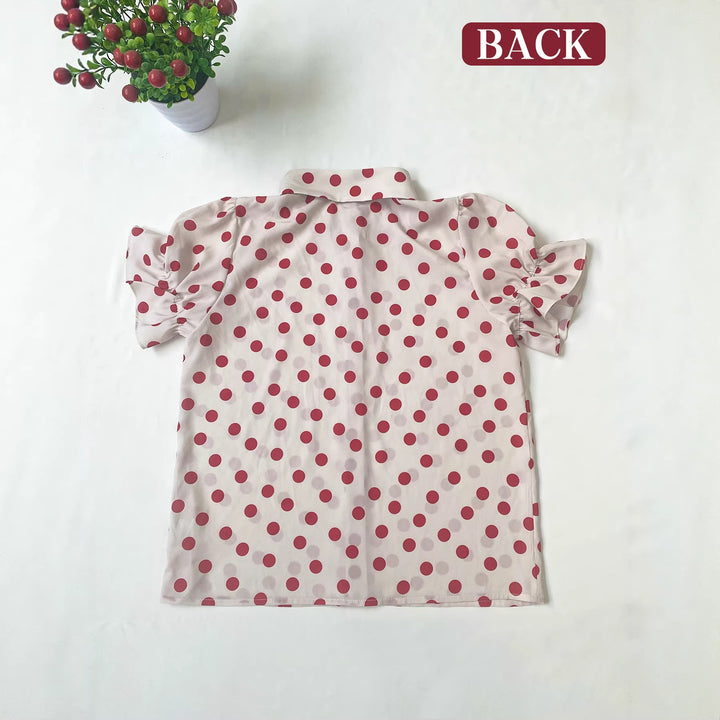 Damen Luftige Bluse mit Rüschenärmeln und Punkte-Design Drune