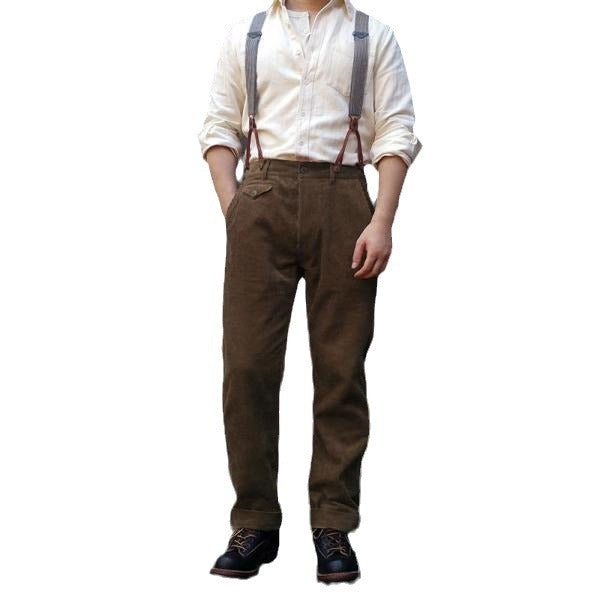 Herren Hochwertige Bundfaltenhose mit verstellbaren Hosenträgern Drune