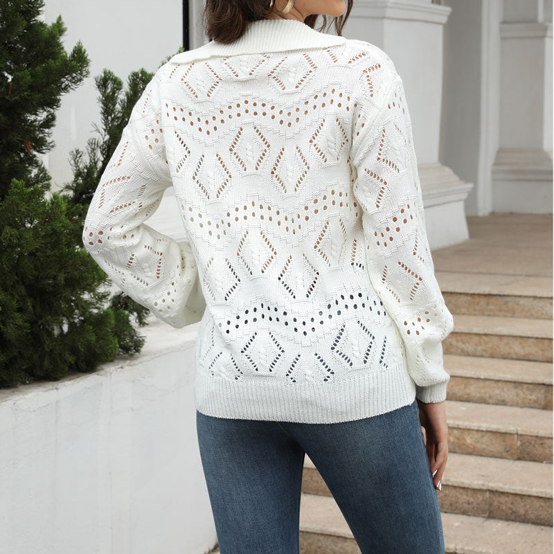 Damen luftiger Strickpullover mit Pikee-Muster Drune