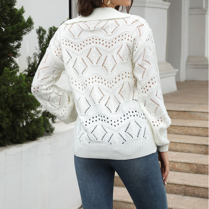 Damen luftiger Strickpullover mit Pikee-Muster Drune