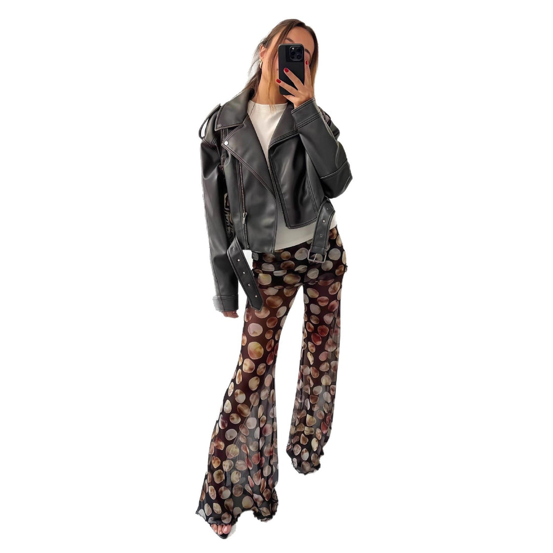 Damen Lässige Kunstlederjacke mit modischem Schnitt Drune