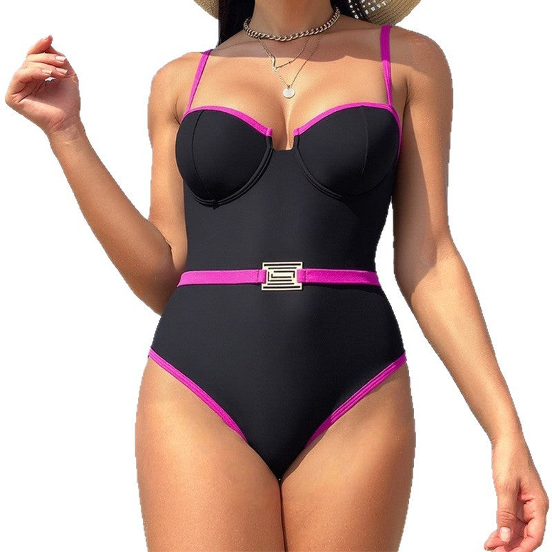 Damen Monokini mit modischem Metallgürtel und strukturiertem Oberteil Drune