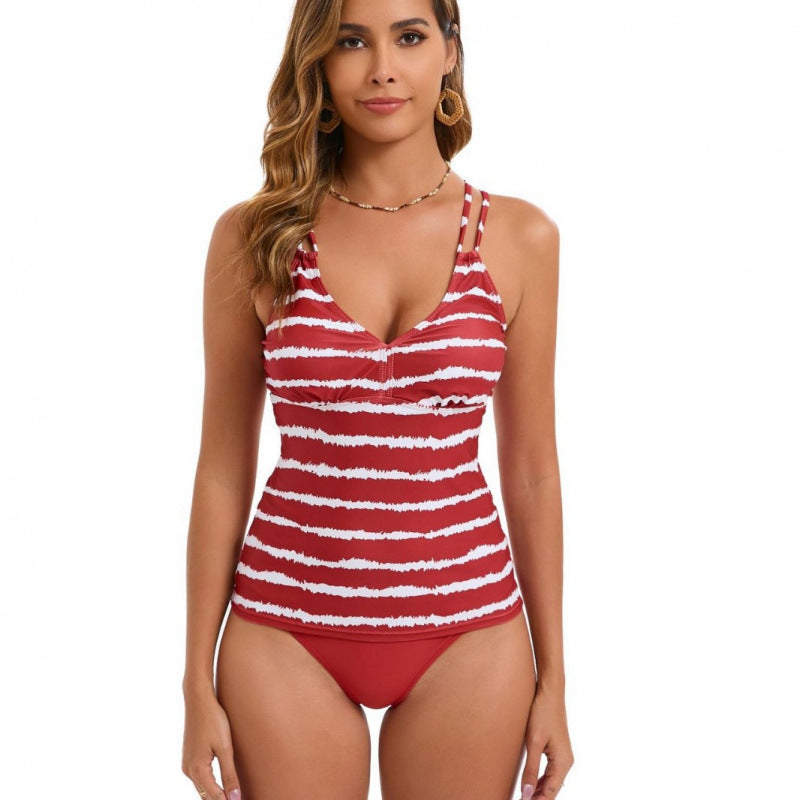 Damen Tankini mit modischem Streifenmuster und verstellbaren Trägern Drune
