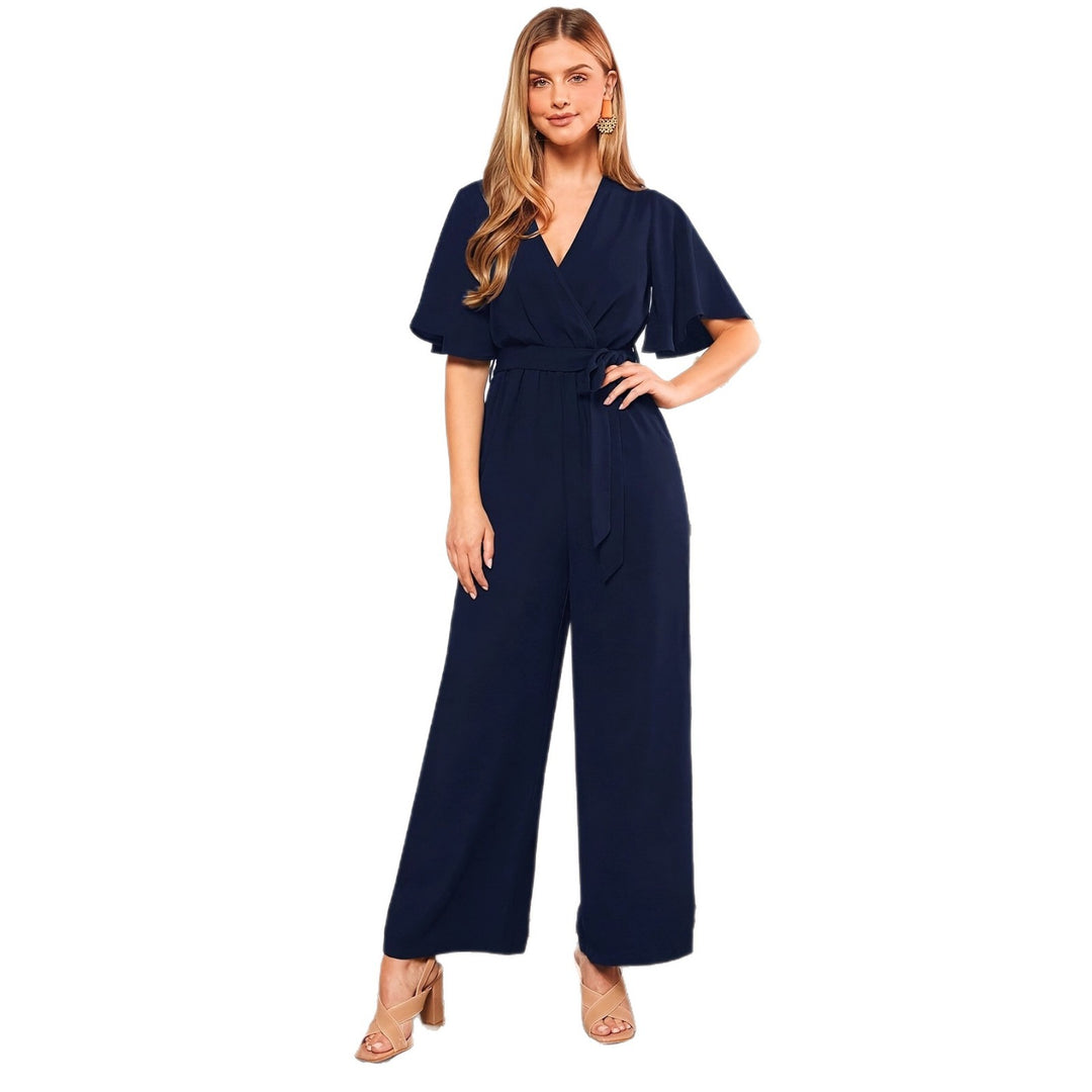 Damen eleganter Jumpsuit mit tiefem V-Ausschnitt und Poncho-Ärmeln Drune