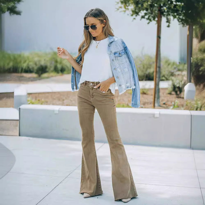 Damen Schlagjeans im Vintage-Stil mit hohem Bund Drune