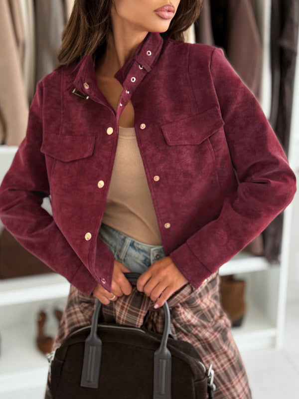 Damen elegante Jacke aus weichem Wildleder mit Knopfdetails Drune