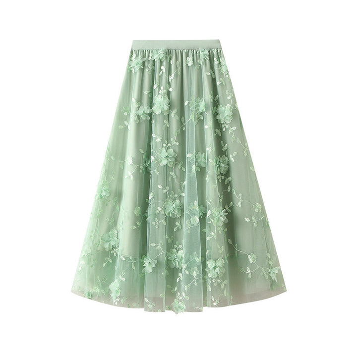 Damen Floral Bestickter Tüll Maxi Rock Drune