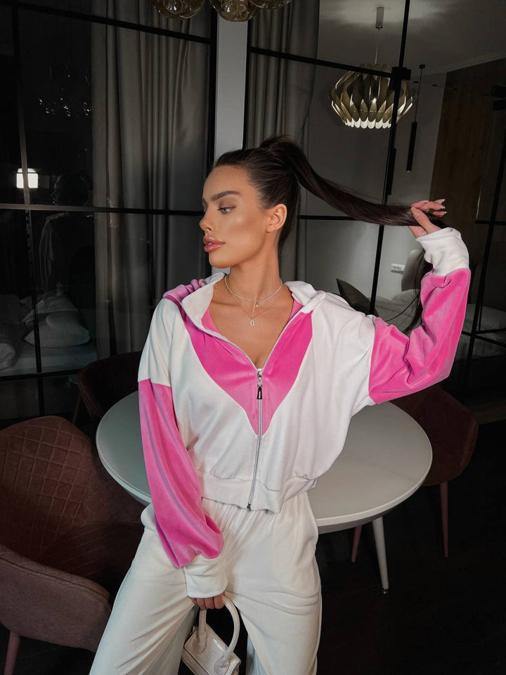 Damen Sportliche Veloursjacke mit hohem Kragen und weiten Ärmeln Drune