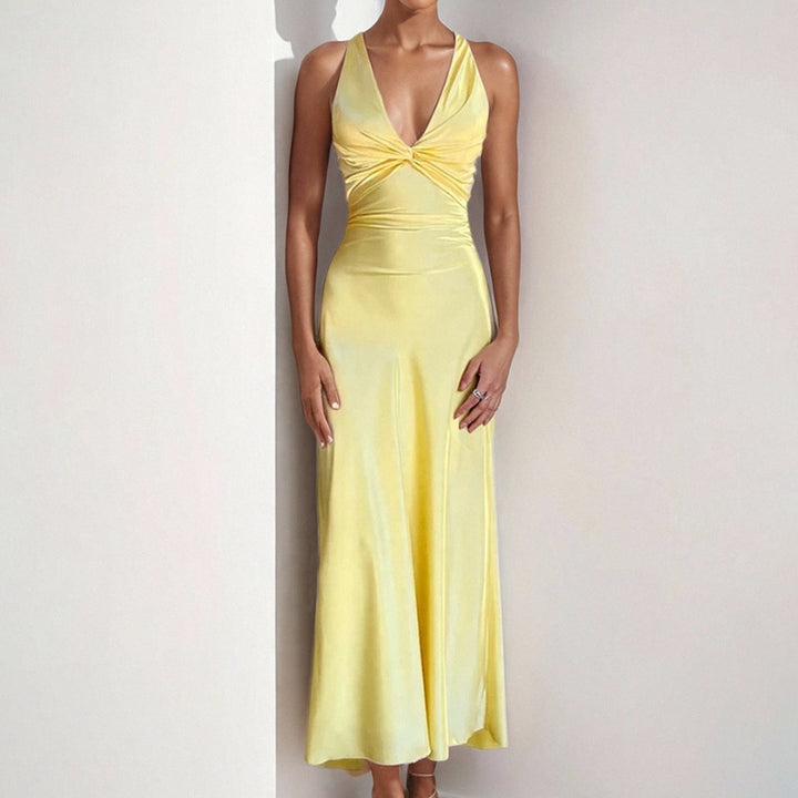 Damen Maxikleid mit tiefem V-Ausschnitt und modischen Cut-Outs Drune
