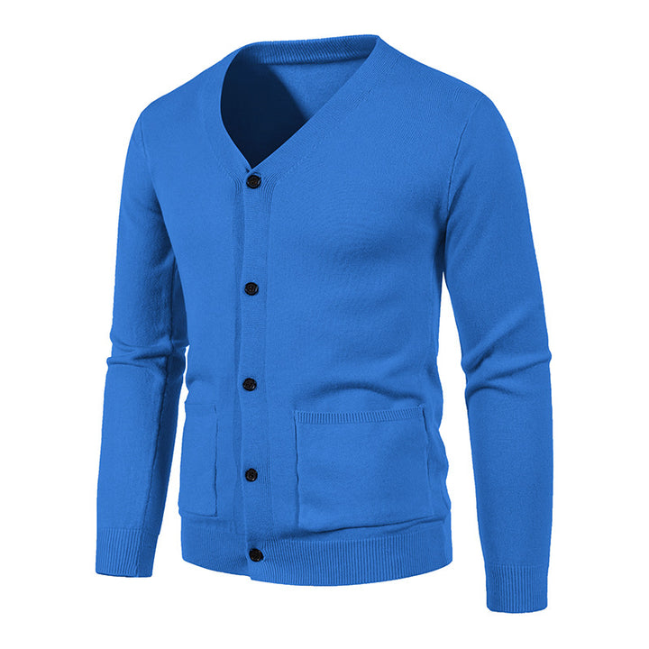 Herren nan leichte Feinstrick-Strickjacke mit V-Ausschnitt, durchgehender Knopfleiste und aufgesetzten Taschen Drune