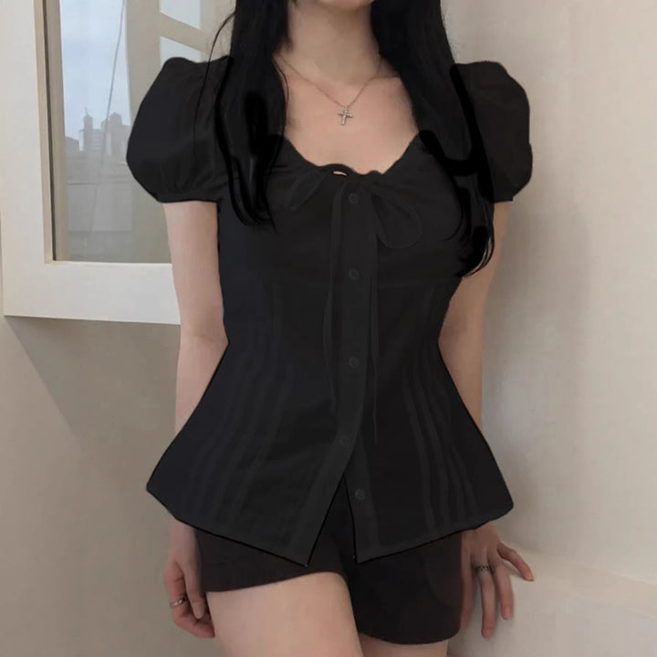 Damen Elegantes Blusenoberteil mit Rüschendetails und taillierter Silhouette Drune