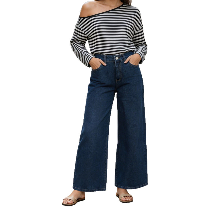 Damen nan High‑Waist Wide‑Leg-Jeans mit weitem Bein und klassischem Five‑Pocket-Schnitt Drune