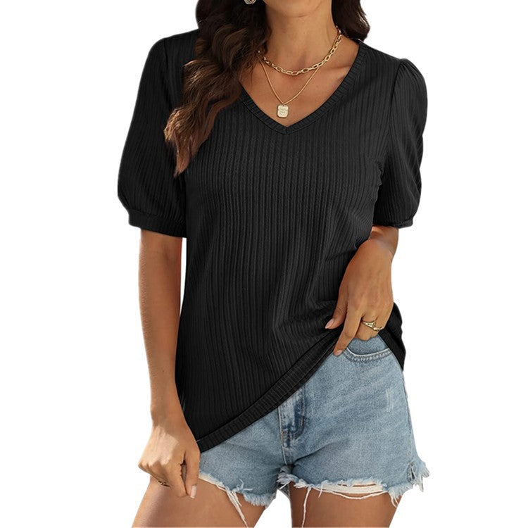 Damen Viskose-Bluse mit Rippenstruktur und Ballonärmel Drune