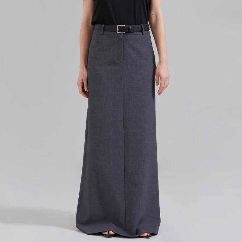 Damen Eleganter Maxirock mit Gürtelschlaufen und klassischer Silhouette Drune