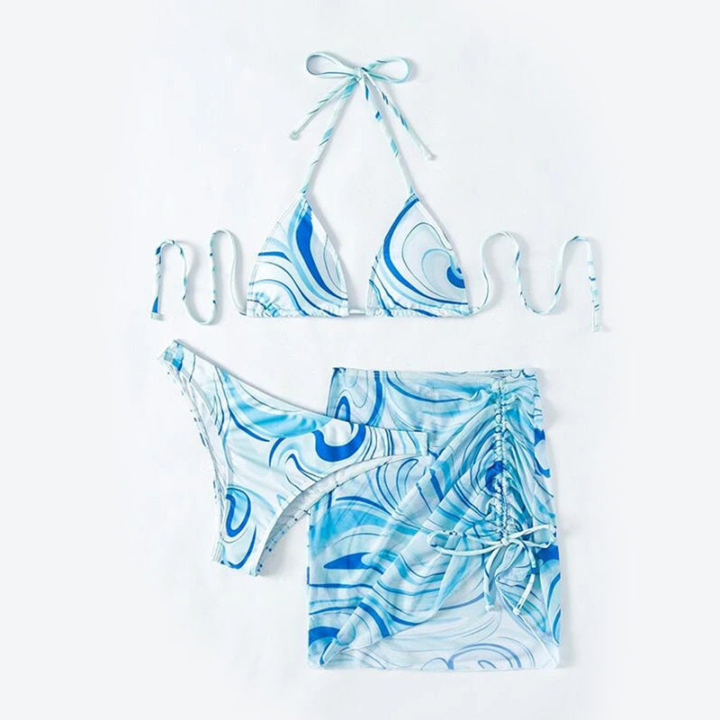 Damen Bikini-Set mit gerafftem Rock und Triangel-Oberteil Drune