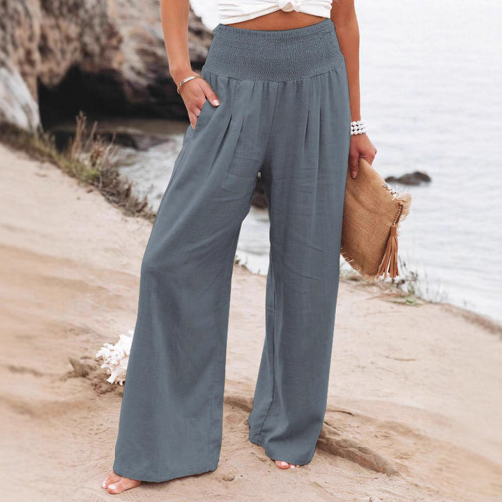Damen lässige Palazzo-Hose mit elastischem Taillenbund und Seitentaschen Drune