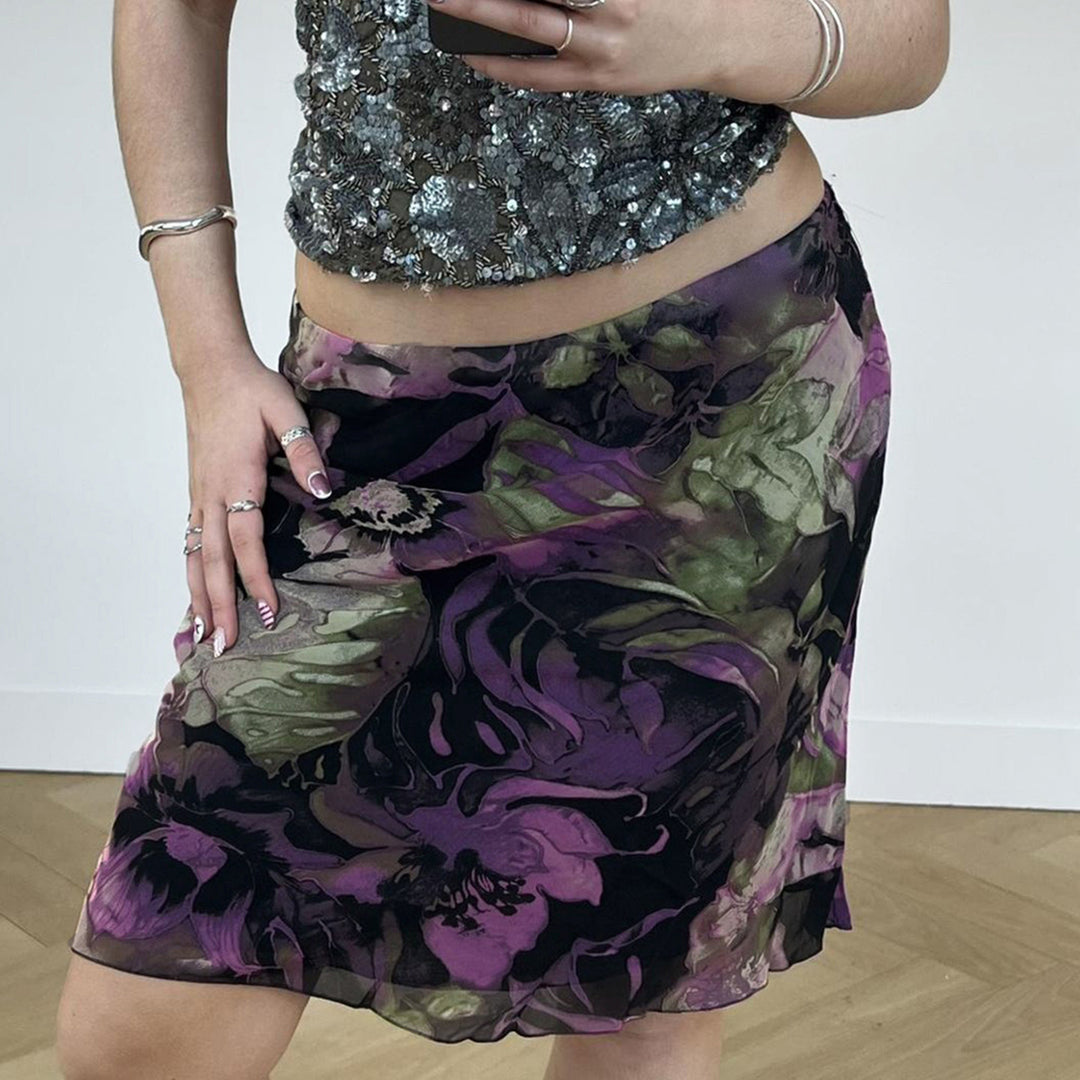 Damen Midi-Rock mit floralem Design und elastischem Bund Drune