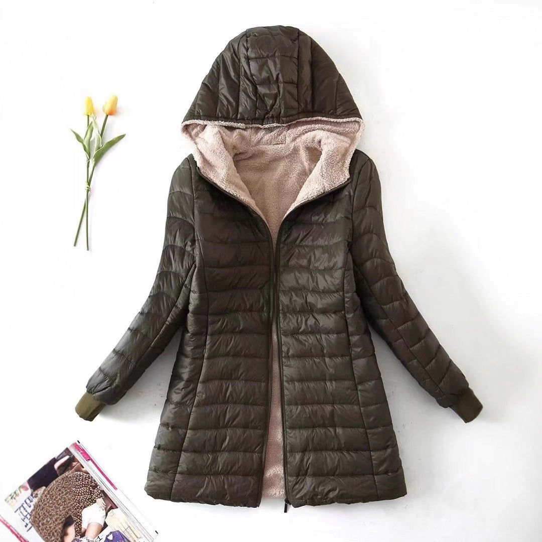 Damen gesteppte Winterjacke mit Kapuze und kuscheligem Innenfutter Drune