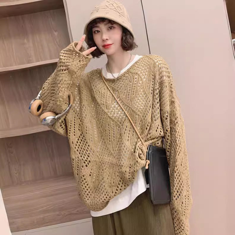 Damen luftiger Strickpullover im modernen Netzdesign Drune