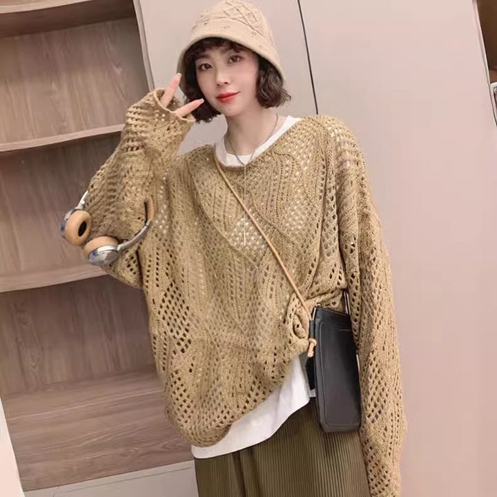 Damen luftiger Strickpullover im modernen Netzdesign Drune