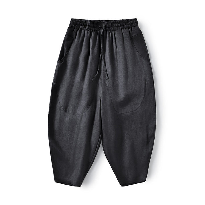 Damen Locker geschnittene Leinenhose mit elastischem Bund Drune