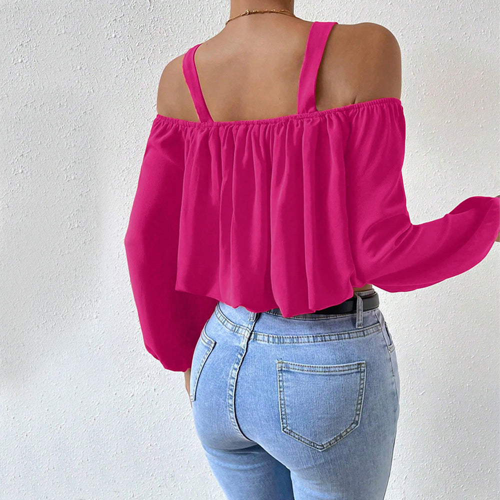 Damen Off-Shoulder Bluse mit dekorativen Trägern und eleganter Raffung Drune