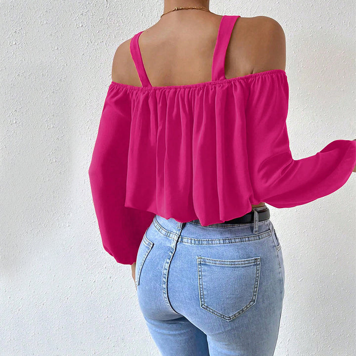 Damen Off-Shoulder Bluse mit dekorativen Trägern und eleganter Raffung Drune