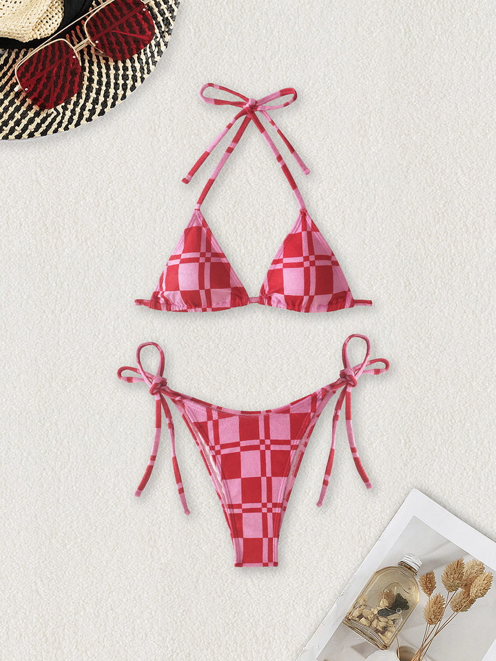 Damen Triangel-Bikini mit verstellbaren Bindebändern und frischem Streifenmuster Drune