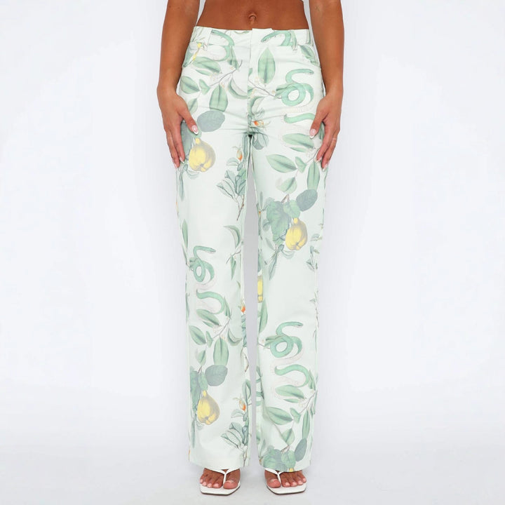 Damen lässige Cargo-Hose mit frischem botanischem Print Drune