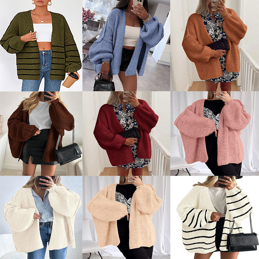Damen lässiger Strickcardigan mit voluminösen Ärmeln und weichem Material Drune