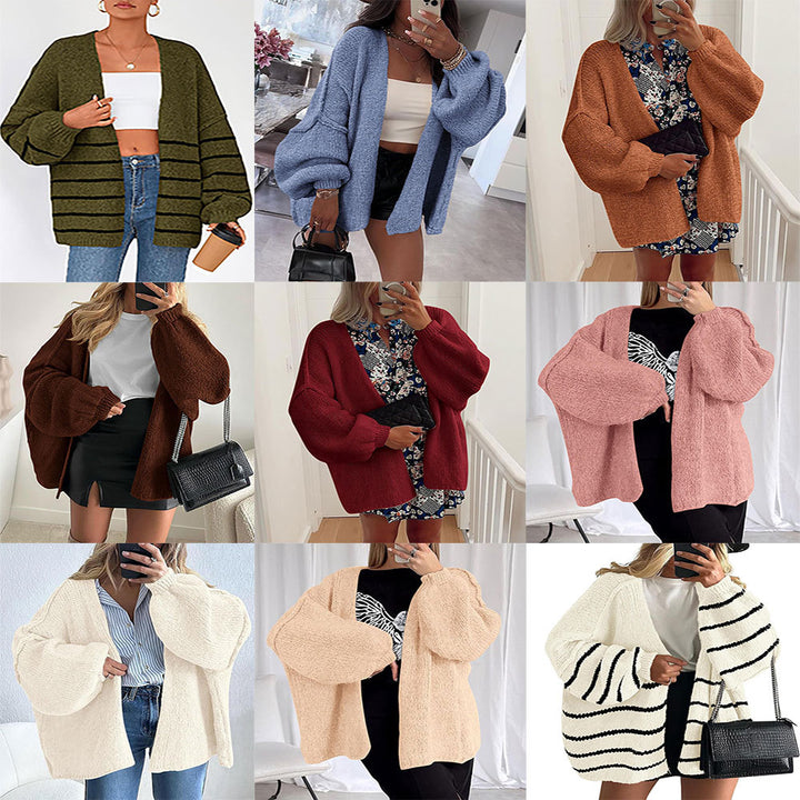 Damen kuschelige Strickjacke mit voluminösen Ärmeln Drune
