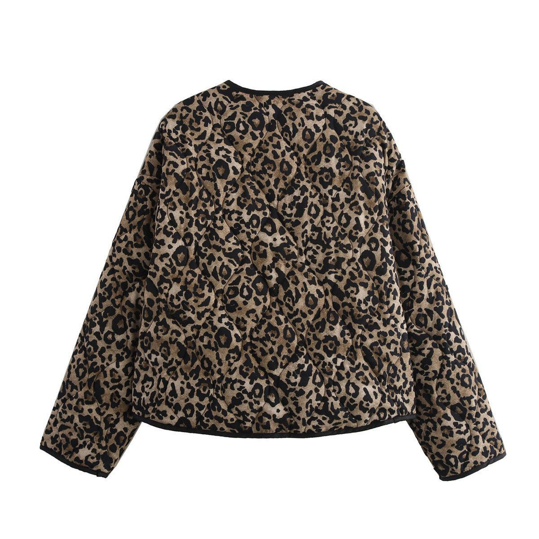 Damen Steppjacke mit modernem Leo-Print und praktischen Taschen Drune