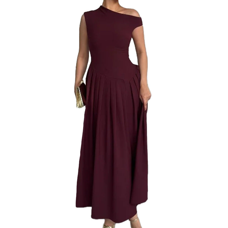 Damen Elegantes Maxi-Kleid mit asymmetrischem Ausschnitt und schwingendem Rock Drune