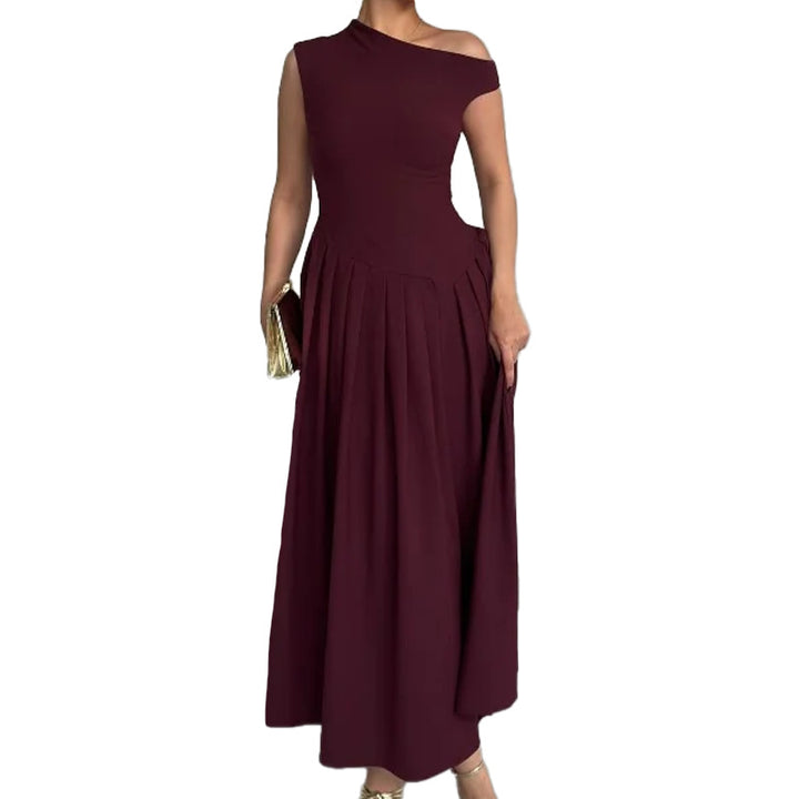Damen Elegantes Maxi-Kleid mit asymmetrischem Ausschnitt und schwingendem Rock Drune