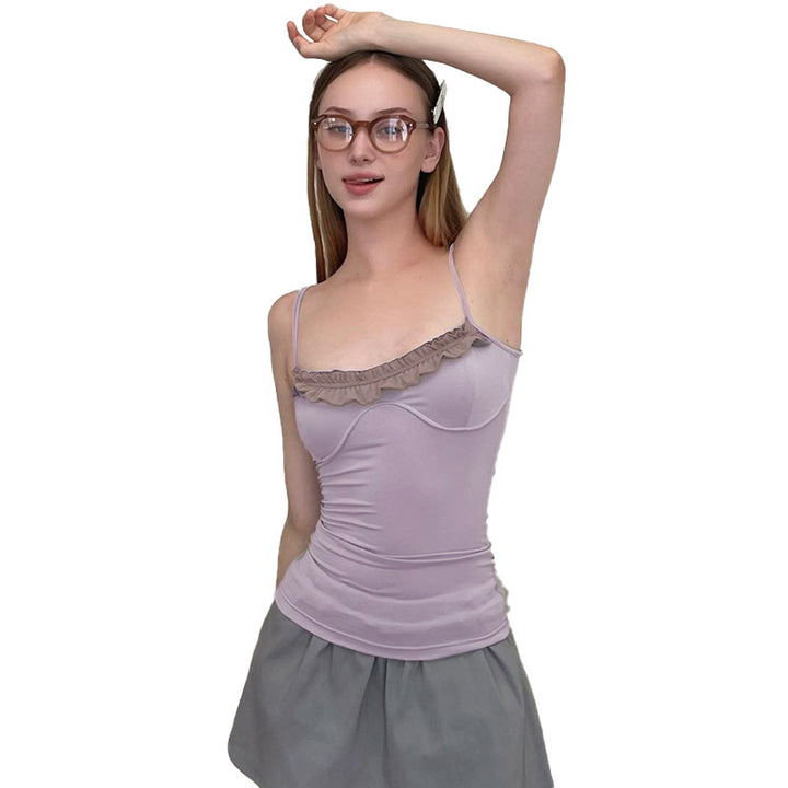 Damen Top mit raffiniertem Rüschensaum und verstellbaren Trägern Drune