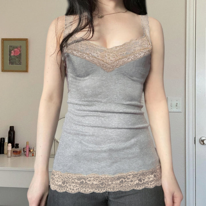 Damen Spaghettiträgershirt mit Spitze Drune