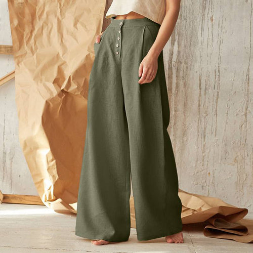 Damen nan weite Leinenhose mit hoher Taille und seitentaschen Drune