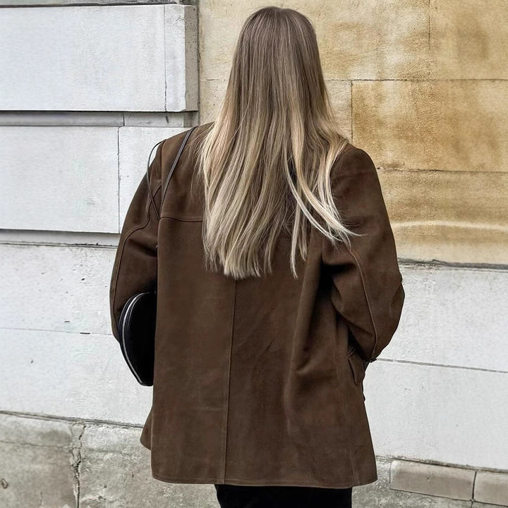 Damen elegante Wildlederjacke im modischen Oversized-Stil Drune