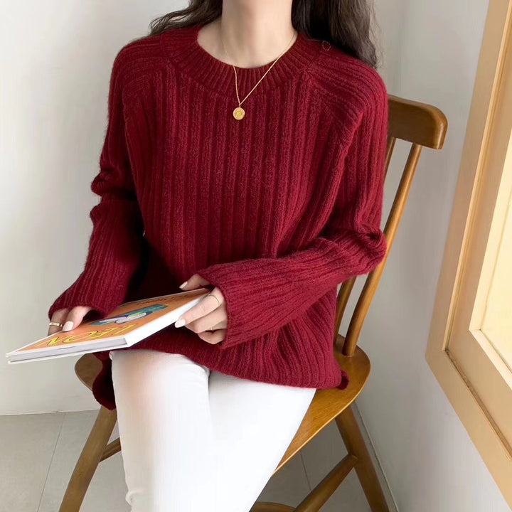 Damen gemütlicher Strickpullover mit weitem Schnitt und Rippenstruktur Drune