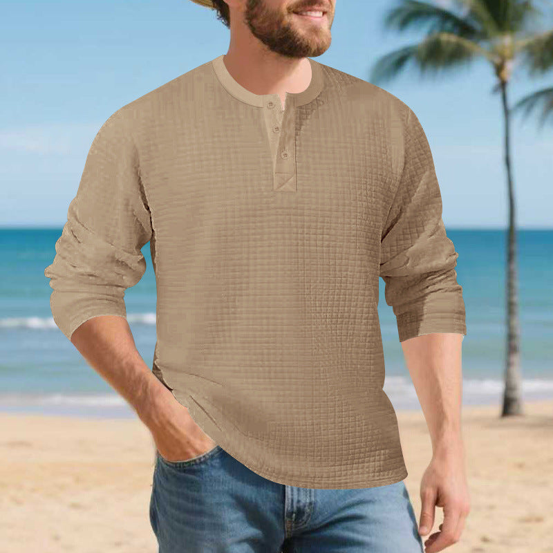 Herren Elegantes Langarmshirt mit Knopfleiste und strukturiertem Stoff Drune