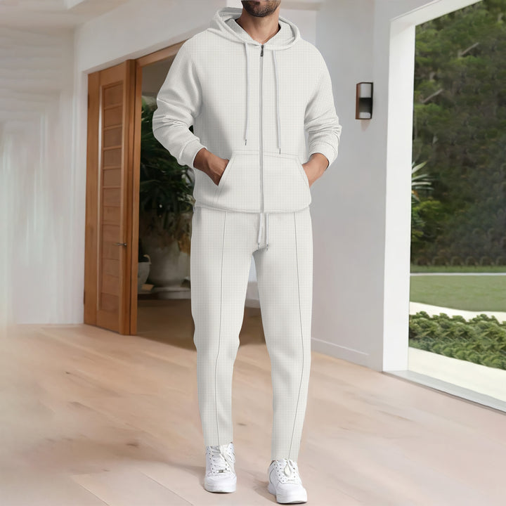 Herren nan Struktur-Fleece Zip-Hoodie mit Kängurutaschen und schmal zulaufender Jogginghose Drune