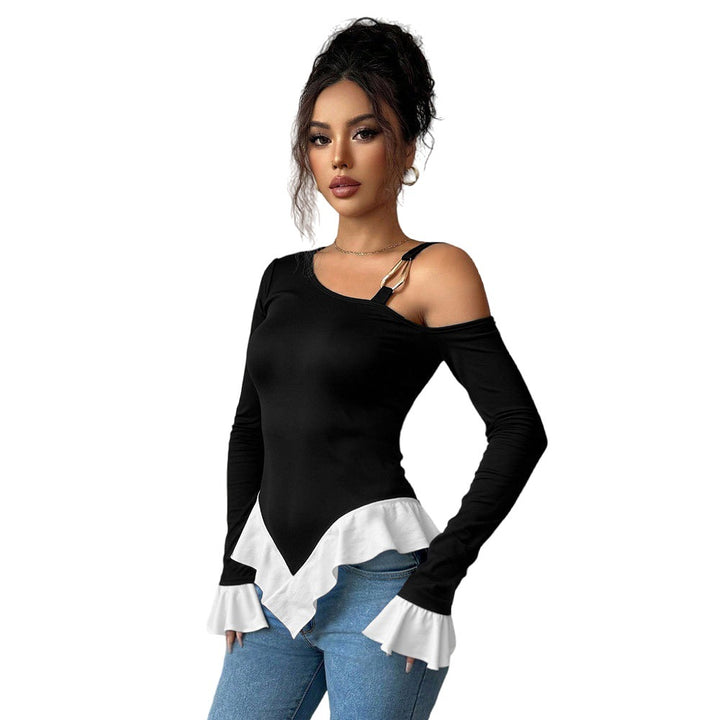 Damen Off-Shoulder Top mit modischem Volant und dekorativem Bindeelement Drune