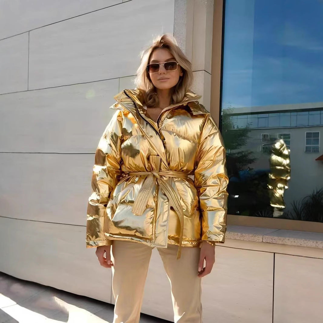 Damen Glanzende Winterjacke mit oversized Schnitt und Kapuze Drune