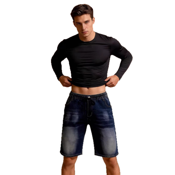 Herren bequeme Denim-Shorts mit elastischem Bund und lässigem Design Drune