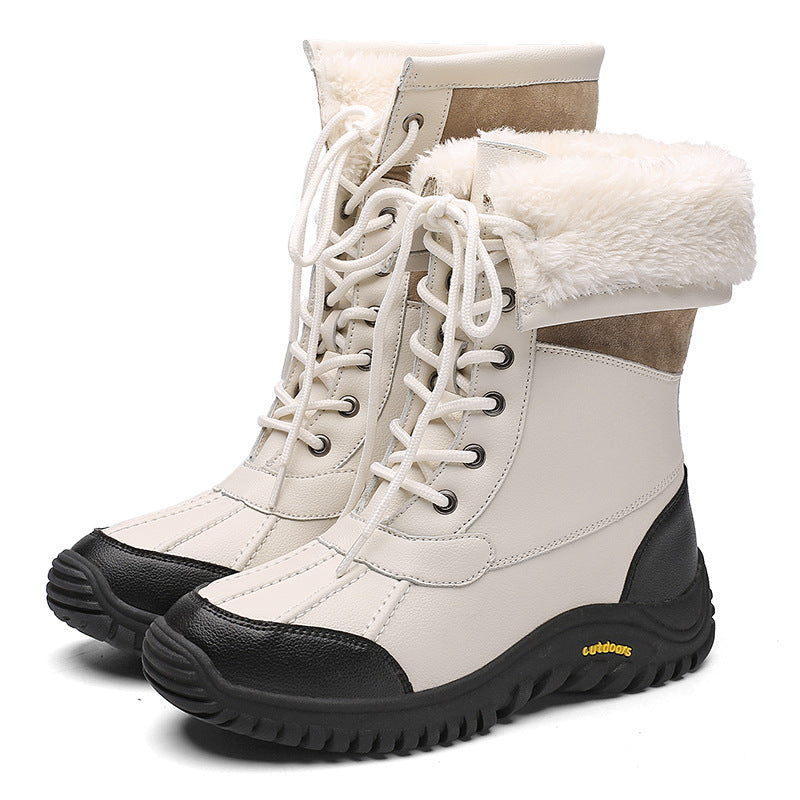 Damen isolierte Winterstiefel mit modischem Kunstfellkragen und rutschfester Sohle Drune