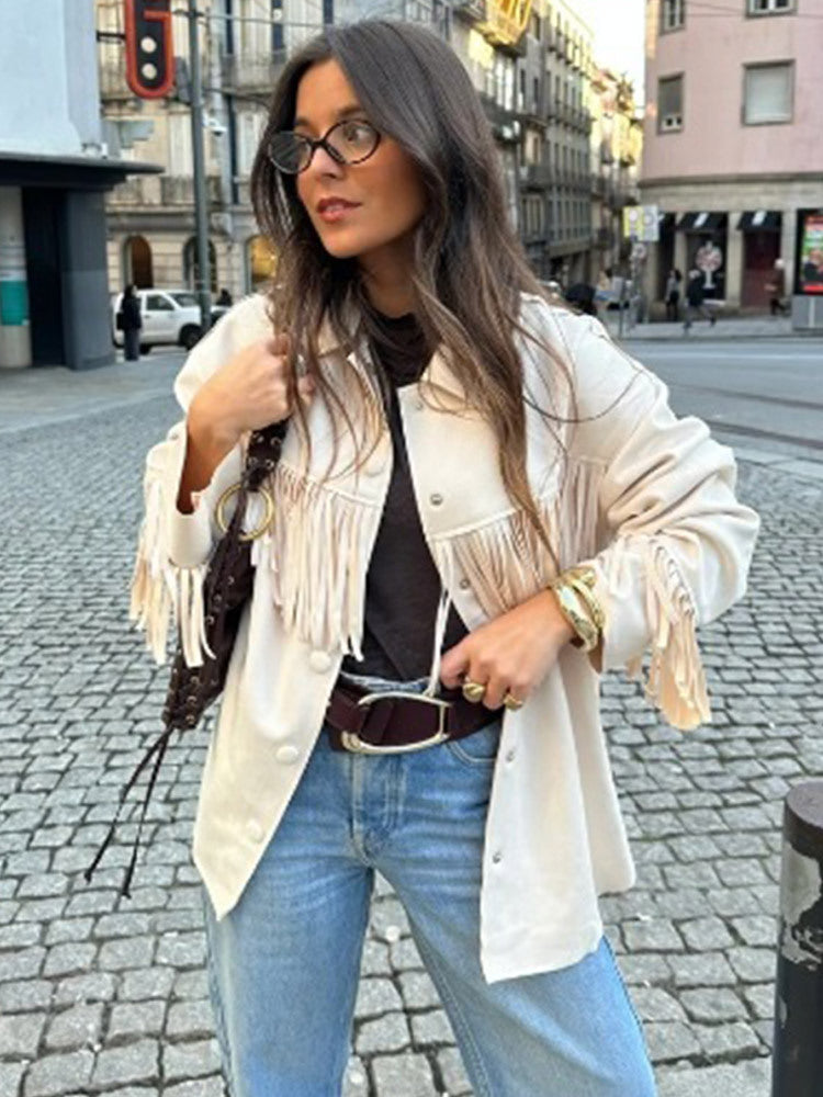 Damen Fransenjacke aus weichem Lederimitat Drune